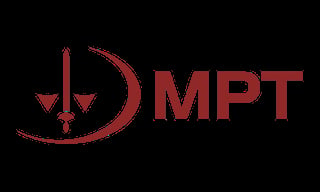 MPT logo featuring a red balance scale symbol with vertical line and arrow design
