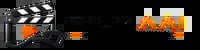 Movie clapper board with orange accent and film reel icons representing video and film production